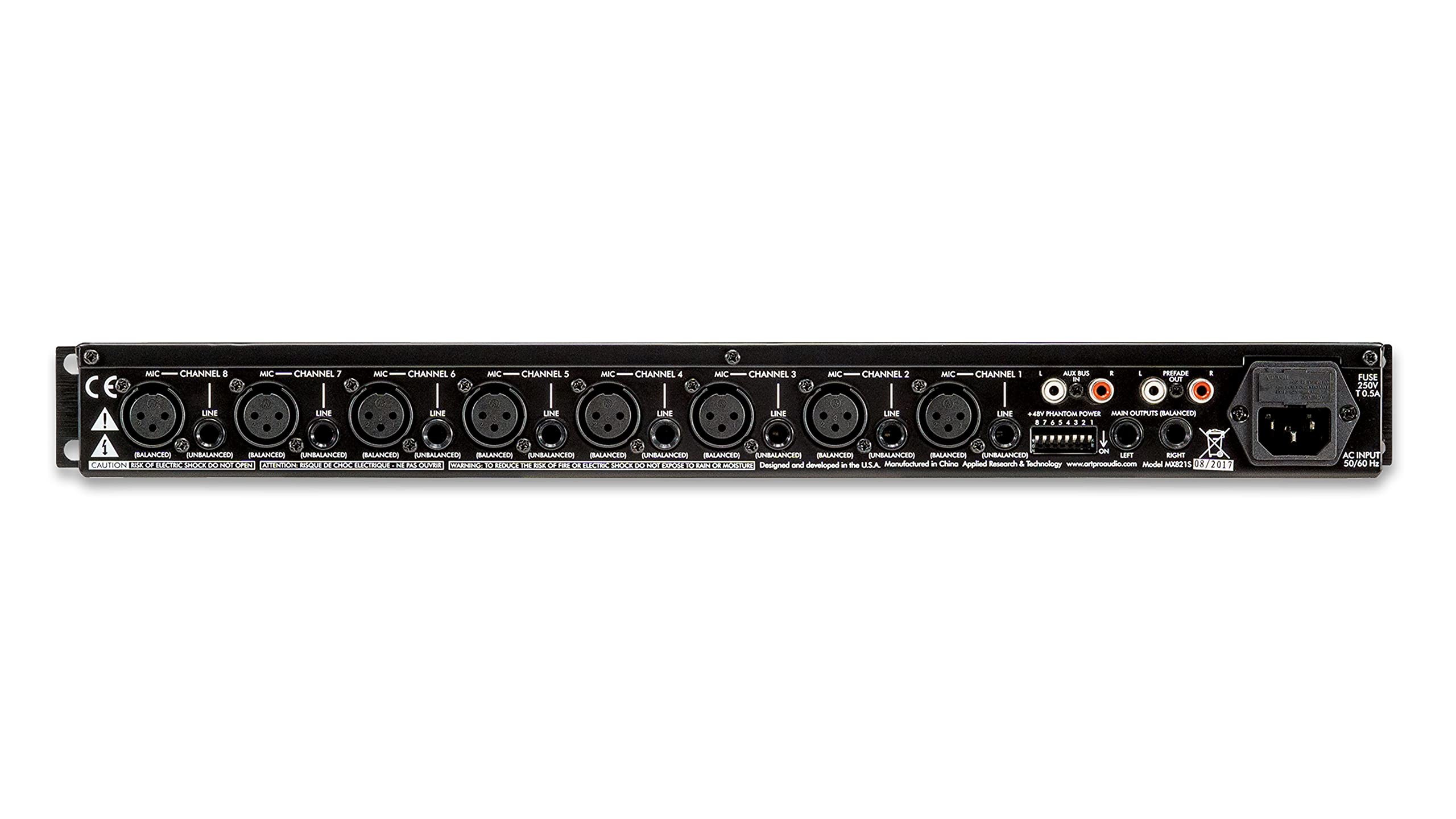 ART MX821S Eight Channel Mic/Line Mixer with Stereo Outputs, MultiColored