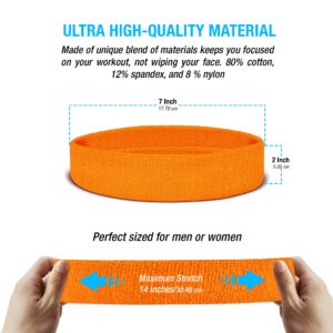 Suddora Sweatbands Set, Moisture Wicking 2 Wristbands and 1 Headband, Breathable Terry Cloth Athletic Bands for Basketball, Tennis, Yoga, Gym, Sweat Bands for Costumes and Cosplay, Neon Orange