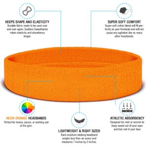 Suddora Sweatbands Set, Moisture Wicking 2 Wristbands and 1 Headband, Breathable Terry Cloth Athletic Bands for Basketball, Tennis, Yoga, Gym, Sweat Bands for Costumes and Cosplay, Neon Orange