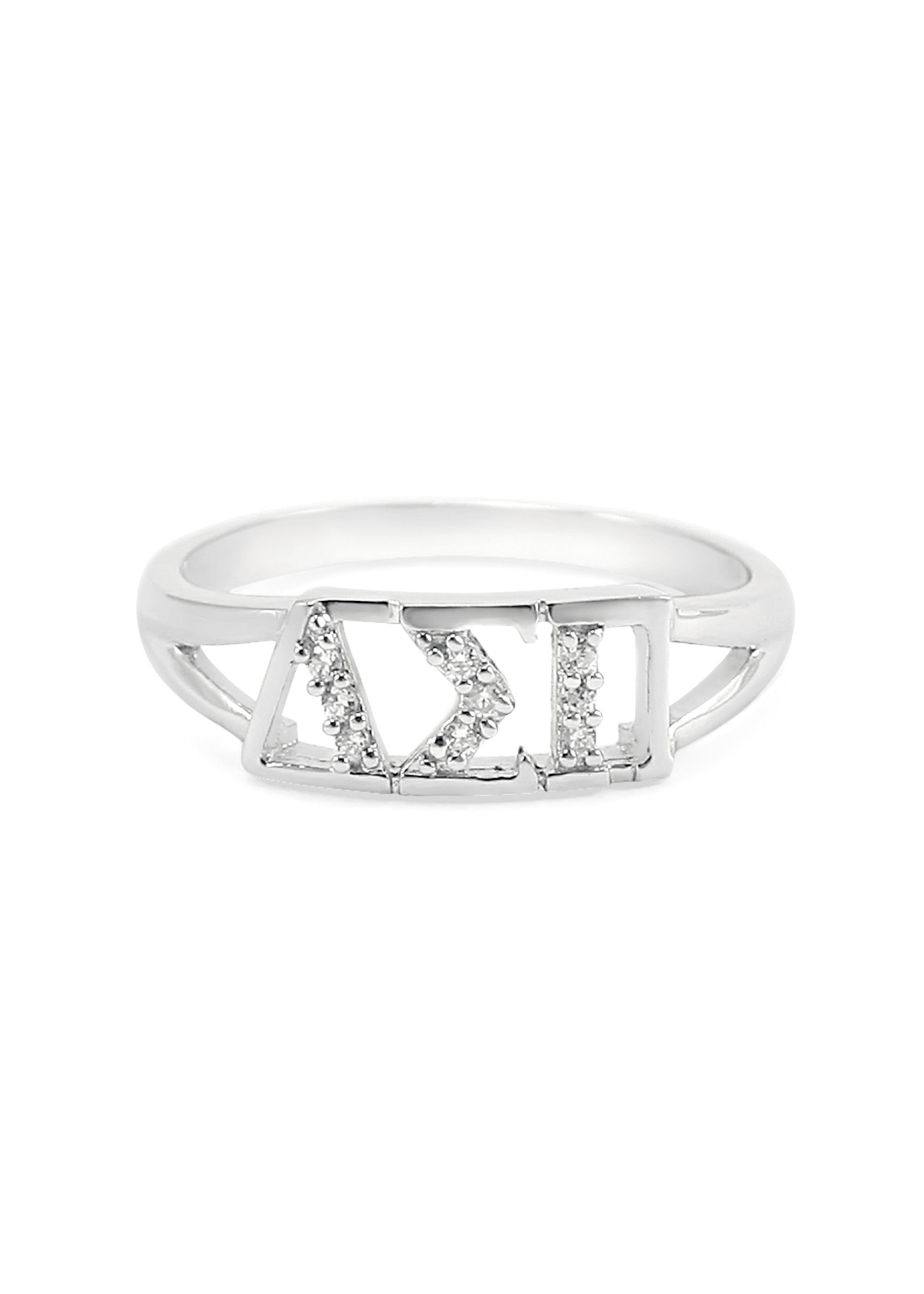 The Collegiate Standard Delta Sigma Pi Sterling Silver Ring set with Czs (11.0)