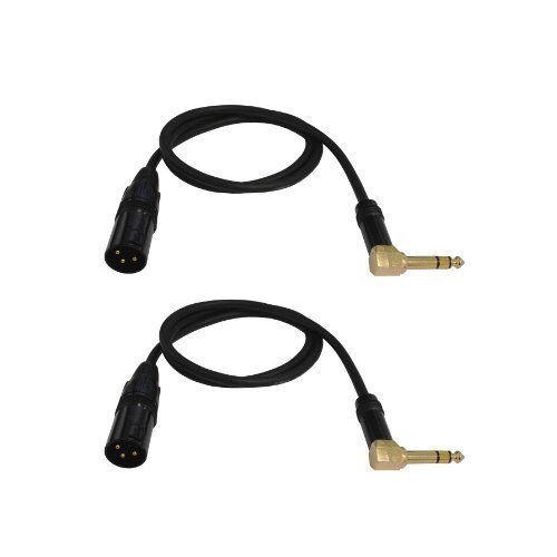 Audio 2000s E14103P2 1/4" TRS Right Angle to XLR Male 3 Feet Audio Cable (2 Pack)