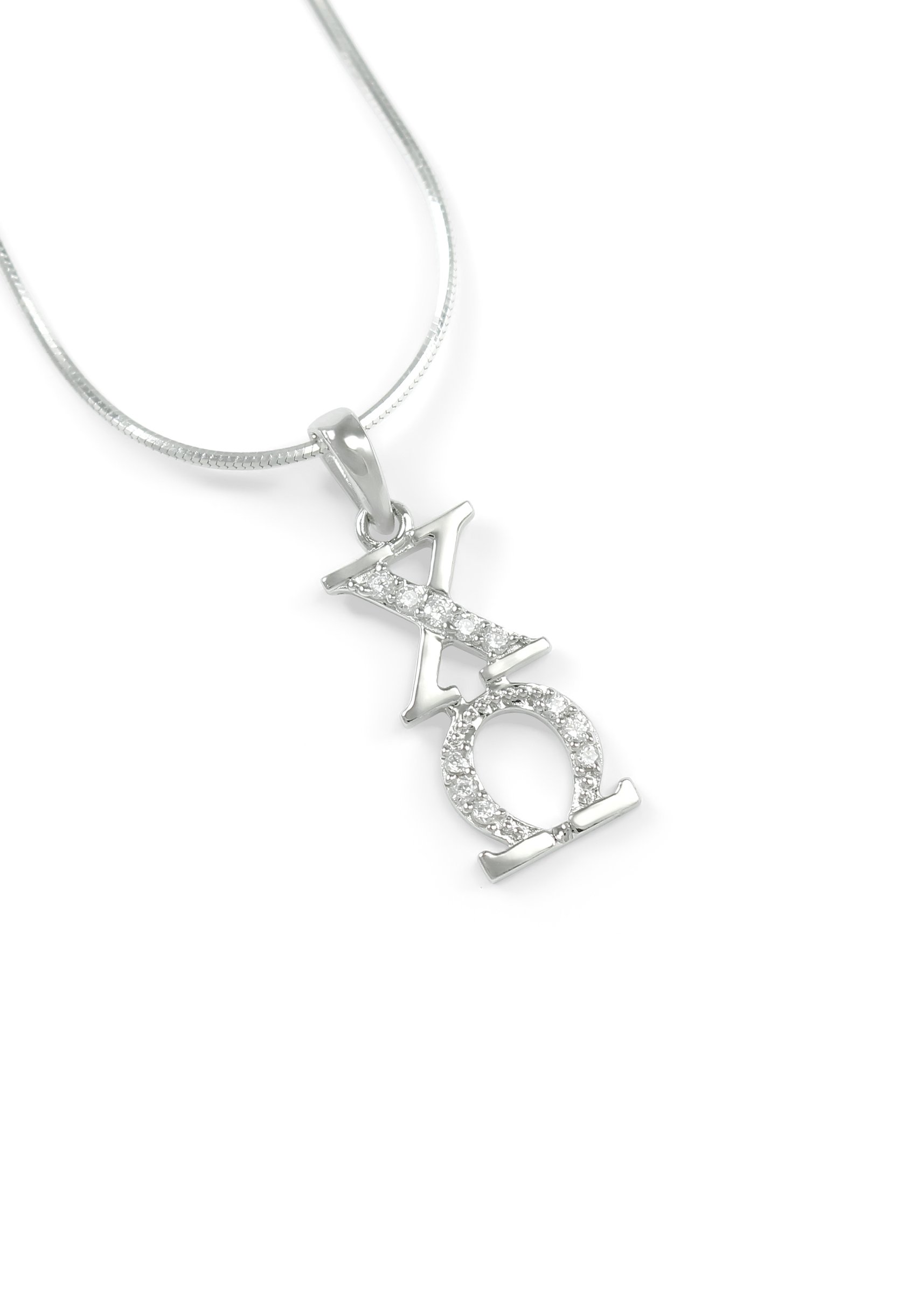 The Collegiate Standard Chi Omega Sterling Silver Lavaliere with Czs