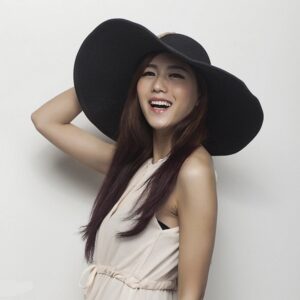 Women's Ridge Wide Floppy Brim Summer Beach Sun Hat Straw Cap Party Garden Travel (Black)