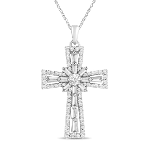 Amazon Essentials 10K White Gold Diamond Cross Pendant Necklace (1 cttw), 18" (previously Amazon Collection)