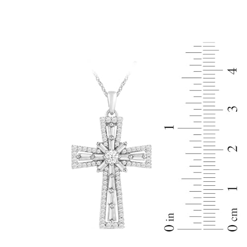 Amazon Essentials 10K White Gold Diamond Cross Pendant Necklace (1 cttw), 18" (previously Amazon Collection)