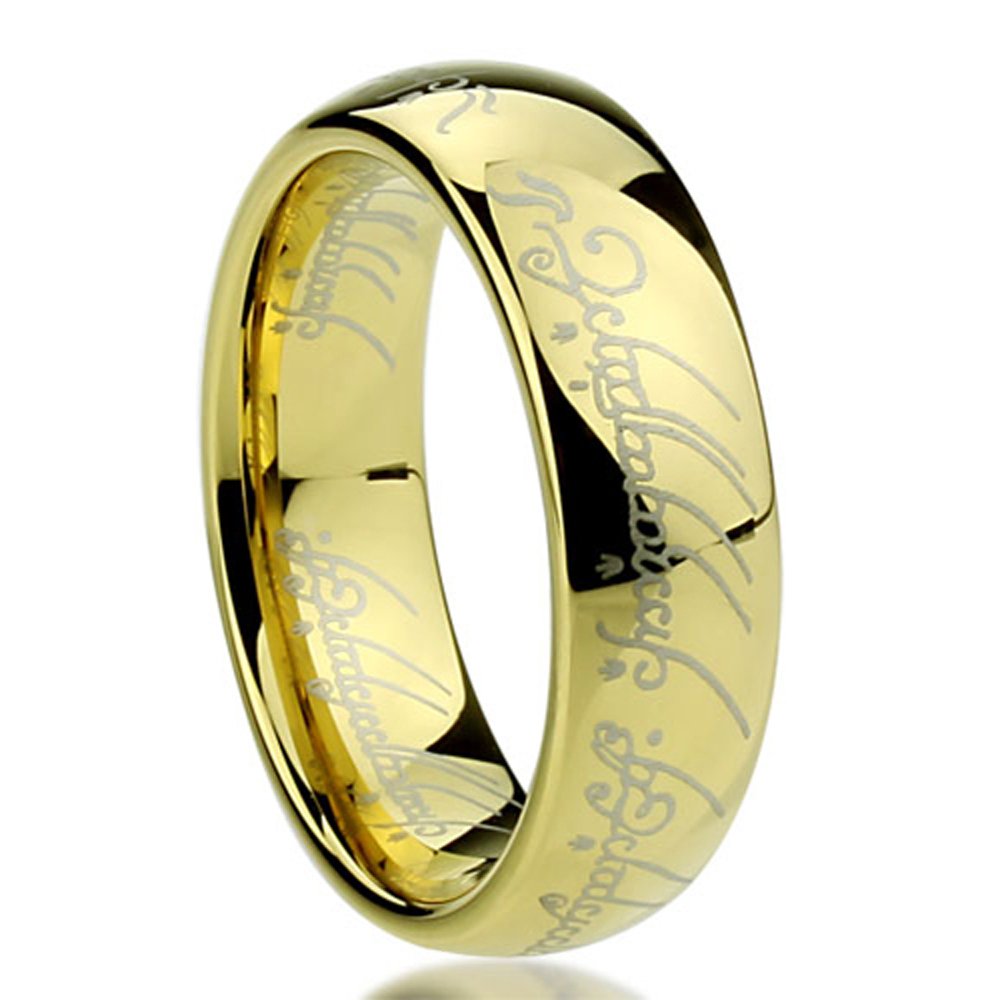 Double Accent 6MM Titanium Comfort Fit Wedding Band Laser Etched Old Letter Pattern Gold Tone Lord Rings (4 to 11), 4.5