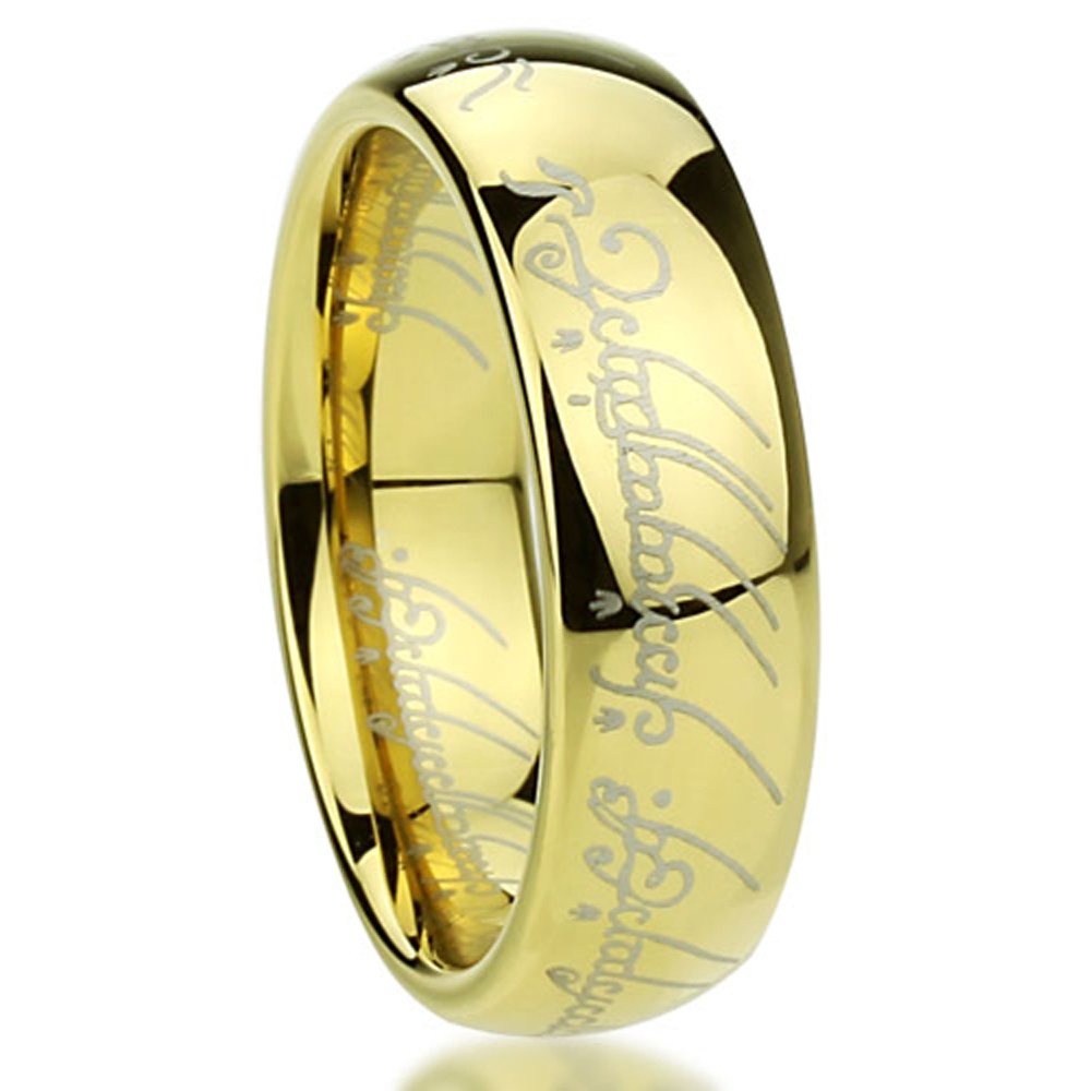 Double Accent 6MM Titanium Comfort Fit Wedding Band Laser Etched Old Letter Pattern Gold Tone Lord Rings (4 to 11), 4.5