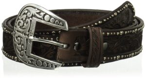 ariat women's floral nail head edge belt, brown, medium