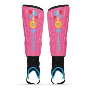 vizari blossom kids soccer shin guards for girls - pink/blue, xs | dual-layered protection & ventilated football shin pads with ankle protection | stylish design ankle guard with adjustable fit