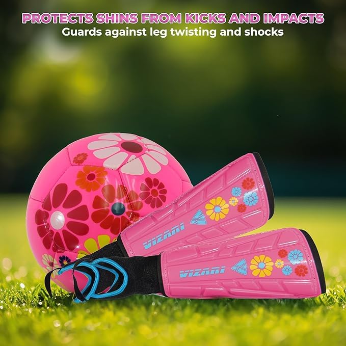 Vizari Blossom Kids Soccer Shin Guards for Girls - Pink/Blue, XS | Dual-Layered Protection & Ventilated Football Shin Pads with Ankle Protection | Stylish Design Ankle Guard with Adjustable Fit