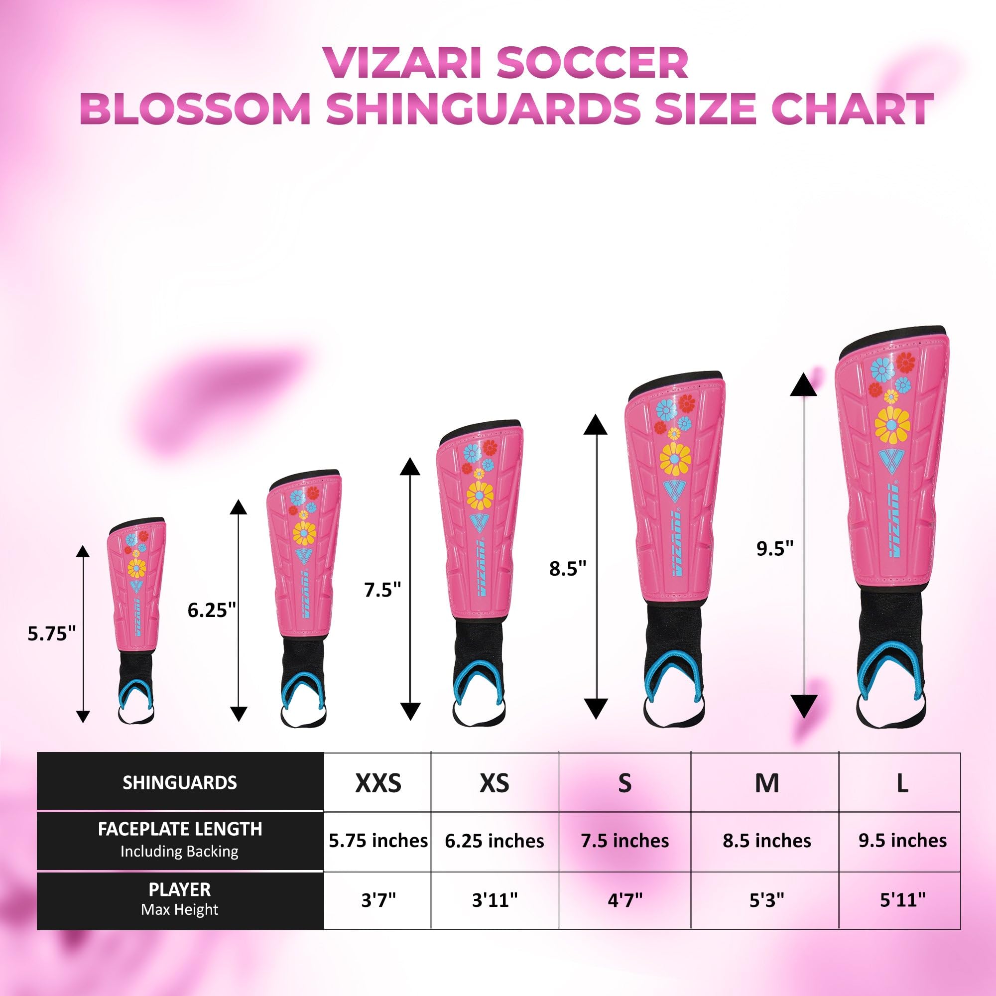 Vizari Blossom Kids Soccer Shin Guards for Girls - Pink/Blue, XS | Dual-Layered Protection & Ventilated Football Shin Pads with Ankle Protection | Stylish Design Ankle Guard with Adjustable Fit