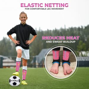 Vizari Blossom Kids Soccer Shin Guards for Girls - Pink/Blue, XS | Dual-Layered Protection & Ventilated Football Shin Pads with Ankle Protection | Stylish Design Ankle Guard with Adjustable Fit