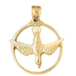 Jewels Obsession 18K Yellow Gold Dove, Holy Spirit Dove Pendant, Made in USA