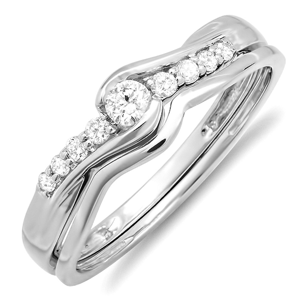 Dazzlingrock Collection 0.25 Carat (Cttw) 14k Round Diamond Engagement Ring Set, White Gold, Size 6.5