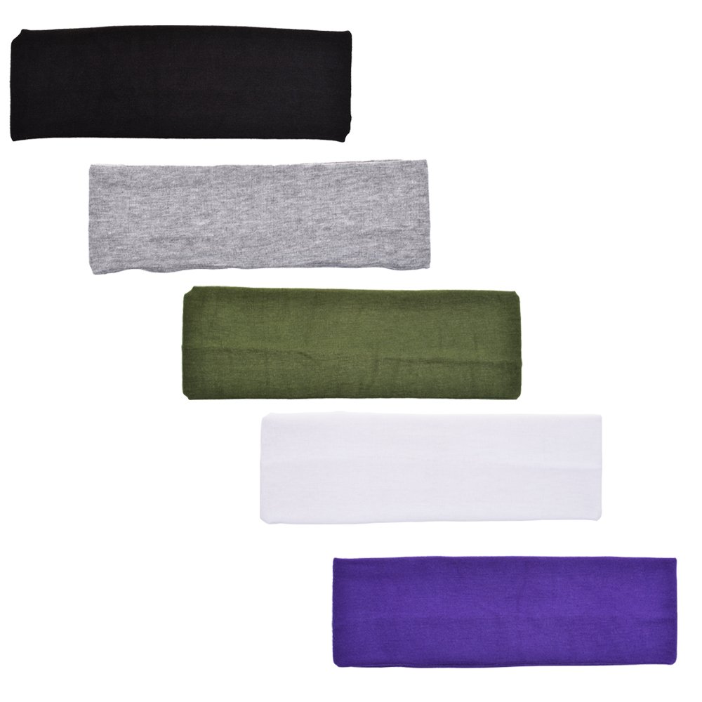 Cosmos Stretchy Cotton Yoga Sport Headband, Assorted Dark Colors, 5 pack