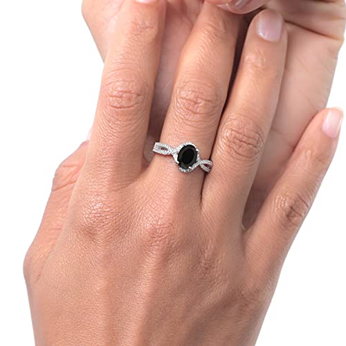 Gem Stone King 1.67 Cttw Oval Black Onyx Ring For Women In 925 Sterling Silver | Oval 8X6MM | Gemstone Birthstone | Available in size 5, 6, 7, 8, 9