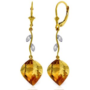 Galaxy Gold GG 14k Yellow Gold Leverback Earrings with Diamonds and Briolette Twisted Citrines