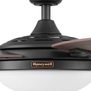 Honeywell Ceiling Fans Carmel, 48 Inch Contemporary Indoor LED Ceiling Fan with Light, Remote Control, Dual Mounting Options, Dual Finish Blades, Reversible Motor - 50197-01 (Bronze)