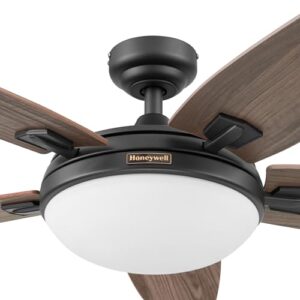 Honeywell Ceiling Fans Carmel, 48 Inch Contemporary Indoor LED Ceiling Fan with Light, Remote Control, Dual Mounting Options, Dual Finish Blades, Reversible Motor - 50197-01 (Bronze)