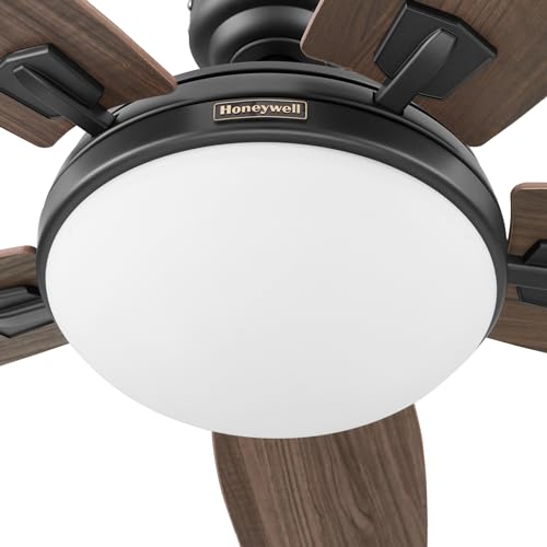 Honeywell Ceiling Fans Carmel, 48 Inch Contemporary Indoor LED Ceiling Fan with Light, Remote Control, Dual Mounting Options, Dual Finish Blades, Reversible Motor - 50197-01 (Bronze)