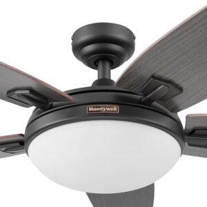 Honeywell Ceiling Fans Carmel, 48 Inch Contemporary Indoor LED Ceiling Fan with Light, Remote Control, Dual Mounting Options, Dual Finish Blades, Reversible Motor - 50197-01 (Bronze)