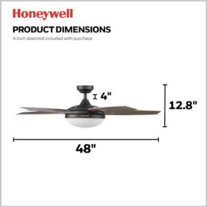 Honeywell Ceiling Fans Carmel, 48 Inch Contemporary Indoor LED Ceiling Fan with Light, Remote Control, Dual Mounting Options, Dual Finish Blades, Reversible Motor - 50197-01 (Bronze)