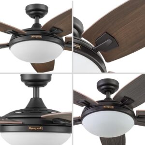 Honeywell Ceiling Fans Carmel, 48 Inch Contemporary Indoor LED Ceiling Fan with Light, Remote Control, Dual Mounting Options, Dual Finish Blades, Reversible Motor - 50197-01 (Bronze)