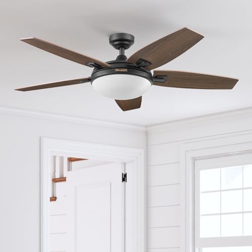 Honeywell Ceiling Fans Carmel, 48 Inch Contemporary Indoor LED Ceiling Fan with Light, Remote Control, Dual Mounting Options, Dual Finish Blades, Reversible Motor - 50197-01 (Bronze)