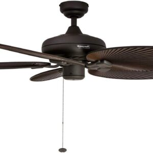 Honeywell Ceiling Fans Palm Island, 52 Inch Tropical Indoor Outdoor Ceiling Fan with No Light, Pull Chain, Three Mounting Options, 5 Palm Leaf Blades, Wet-Rated - 50207-01 (Bronze)