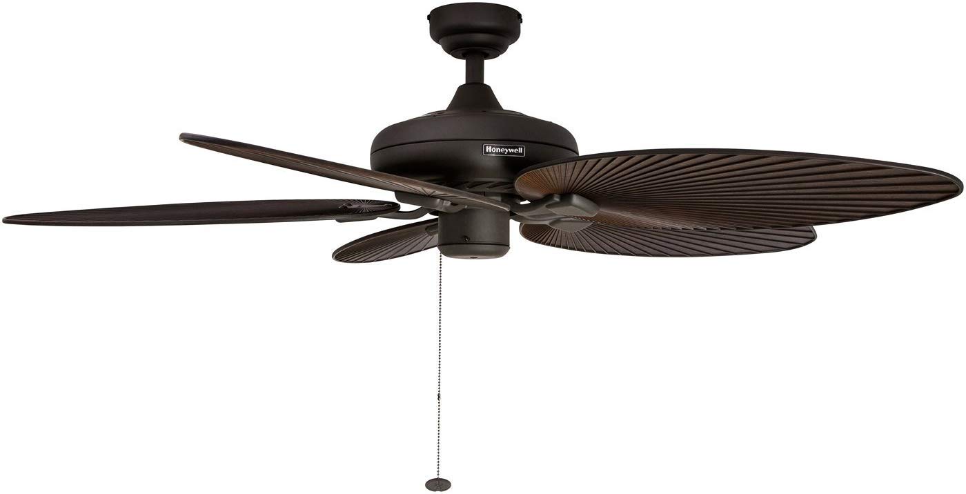 Honeywell Ceiling Fans Palm Island, 52 Inch Tropical Indoor Outdoor Ceiling Fan with No Light, Pull Chain, Three Mounting Options, 5 Palm Leaf Blades, Wet-Rated - 50207-01 (Bronze)