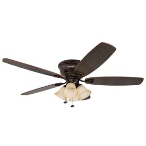 honeywell ceiling fans glen alden, 52 inch classic flush mount indoor led ceiling fan with light, pull chain, quick-2-hang dual finish blades, reversible motor - 50183 (oil rubbed bronze)