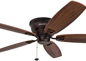 Honeywell Ceiling Fans Glen Alden, 52 Inch Classic Flush Mount Indoor LED Ceiling Fan with Light, Pull Chain, Quick-2-Hang Dual Finish Blades, Reversible Motor - 50183 (Oil Rubbed Bronze)