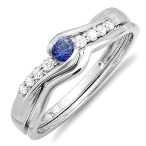 dazzlingrock collection 18k blue sapphire and white diamond women bridal engagement wedding ring band set, white gold, size 8