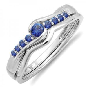 Dazzlingrock Collection 0.25 Carat (Ctw) 14k Round Blue Sapphire Bridal Engagement Wedding Ring Set in White Gold, Size 8.5