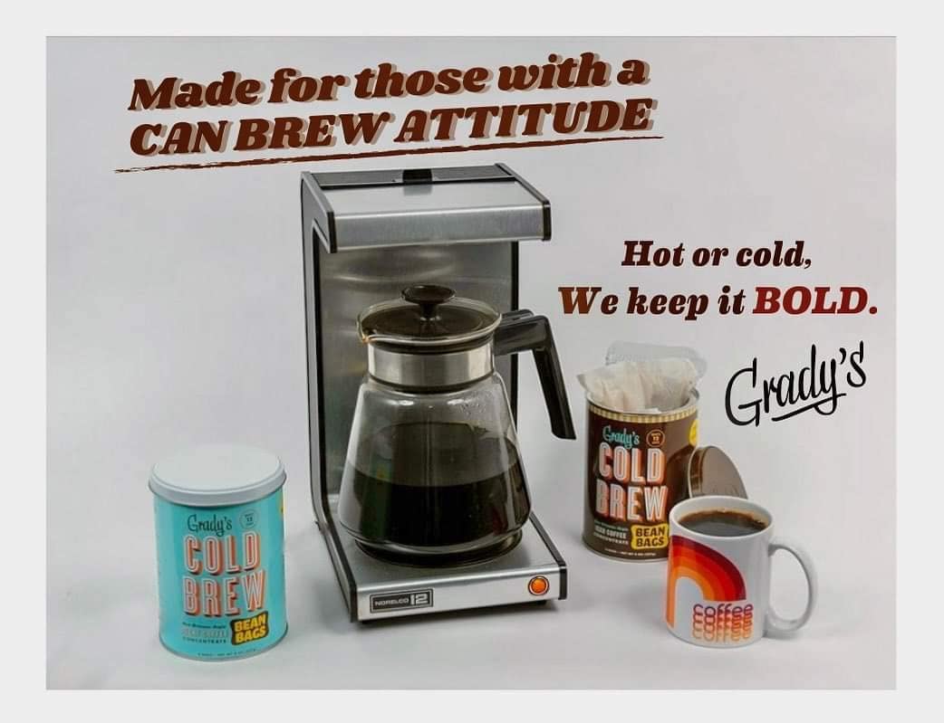 Grady's Cold Brew Coffee | Original - Brewed Strong | New Orleans Style Cold Brewed coffee Concentrate | Medium Roast Gourmet Coffee | Coffee Can | 4 Bean Bags | 12 Servings Per Can