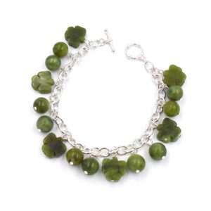 J.C. Walsh and Sons Ltd Irish Connemara Marble: Sterling Silver Charm Bracelet ~ Shamrocks & Beads