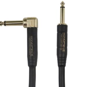 Monoprice 1/4-Inch TS Male to 1/4-Inch Right Angle TS Male Guitar/Instrument Cable - 10 Feet, Blue, 20AWG, Braided Jacket, Gold Plated - Cloth Series