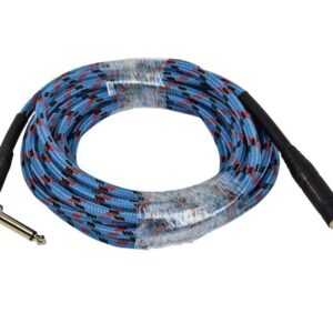 Monoprice 1/4-Inch TS Male to 1/4-Inch Right Angle TS Male Guitar/Instrument Cable - 10 Feet, Blue, 20AWG, Braided Jacket, Gold Plated - Cloth Series