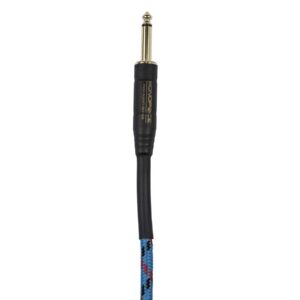 Monoprice 1/4-Inch TS Male to 1/4-Inch Right Angle TS Male Guitar/Instrument Cable - 20 Feet, Blue, 20AWG, Braided Jacket, Gold Plated - Cloth Series