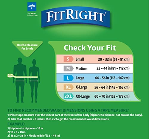 Medline FitRight Ultra Adult Diapers, Disposable Incontinence Briefs with Tabs, Heavy Absorbency, Medium, 32''-42'', 20 Count (Pack of 4)