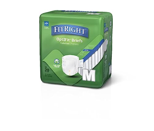 Medline FitRight Ultra Adult Diapers, Disposable Incontinence Briefs with Tabs, Heavy Absorbency, Medium, 32''-42'', 20 Count (Pack of 4)