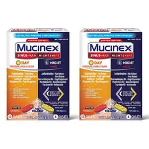 maximum strength mucinex sinus-max pressure, pain & cough & nightshift sinus caplets, fast release, powerful multi-symptom relief, 20 caplets (12 day time + 8 night time) (pack of 2)