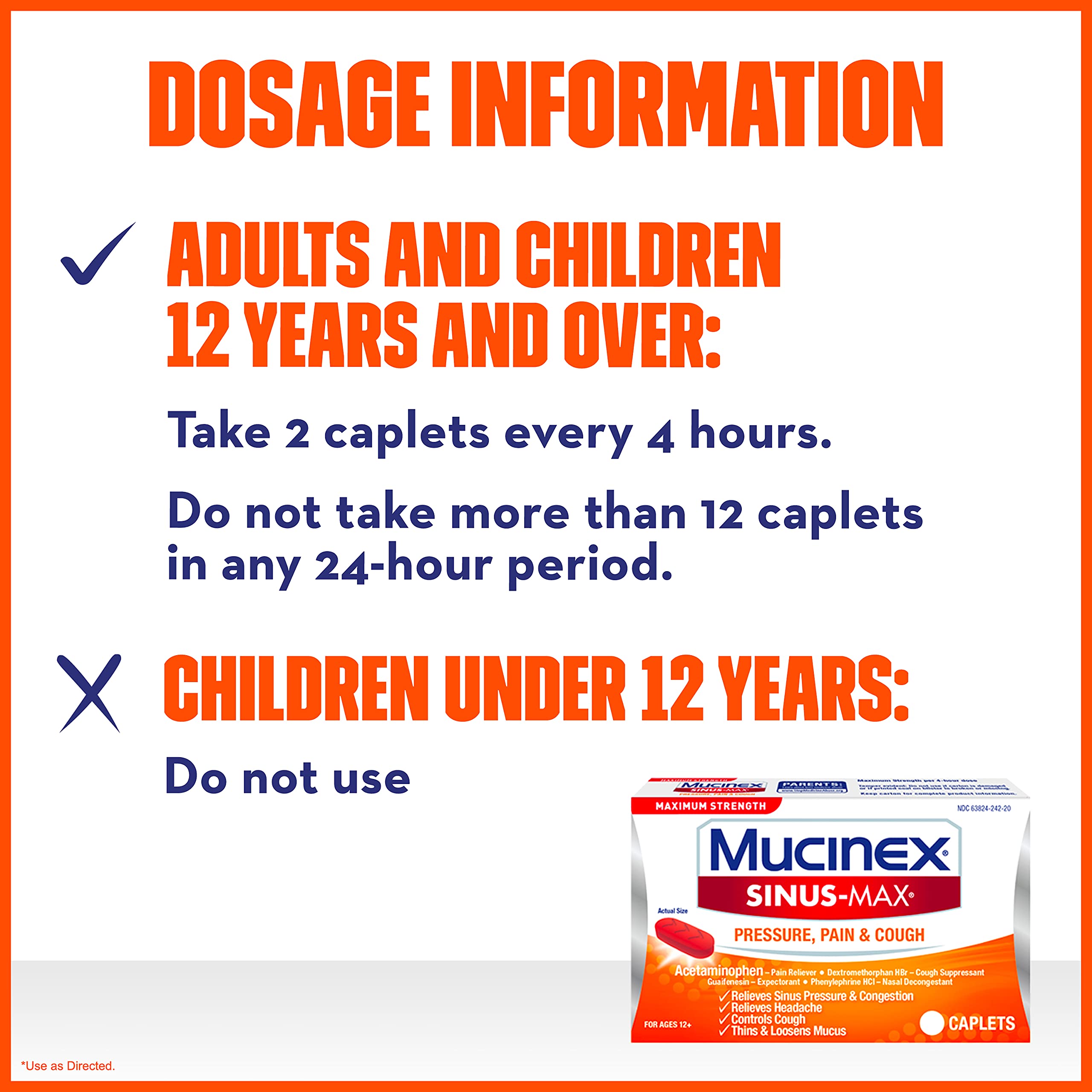 Mucinex Sinus-Max Pressure, Pain & Cough Max Strength-Sinus Pressure, Congestion & Headache Relief, Expectorant & Decongestant w/ Acetaminophen, Guaifenesin & Phenylephrine, 20 Count (Pack of 2)