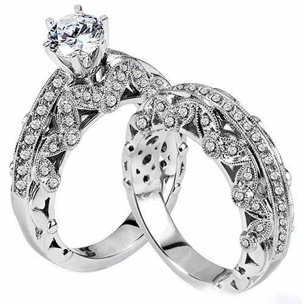 TheJewelryMaster 2.11 Carat Brilliant Round Cut Diamond Engagement Ring Wedding Band Bridal Set