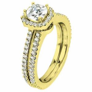 1.61 carat brilliant round cut diamond engagement halo ring wedding band bridal set