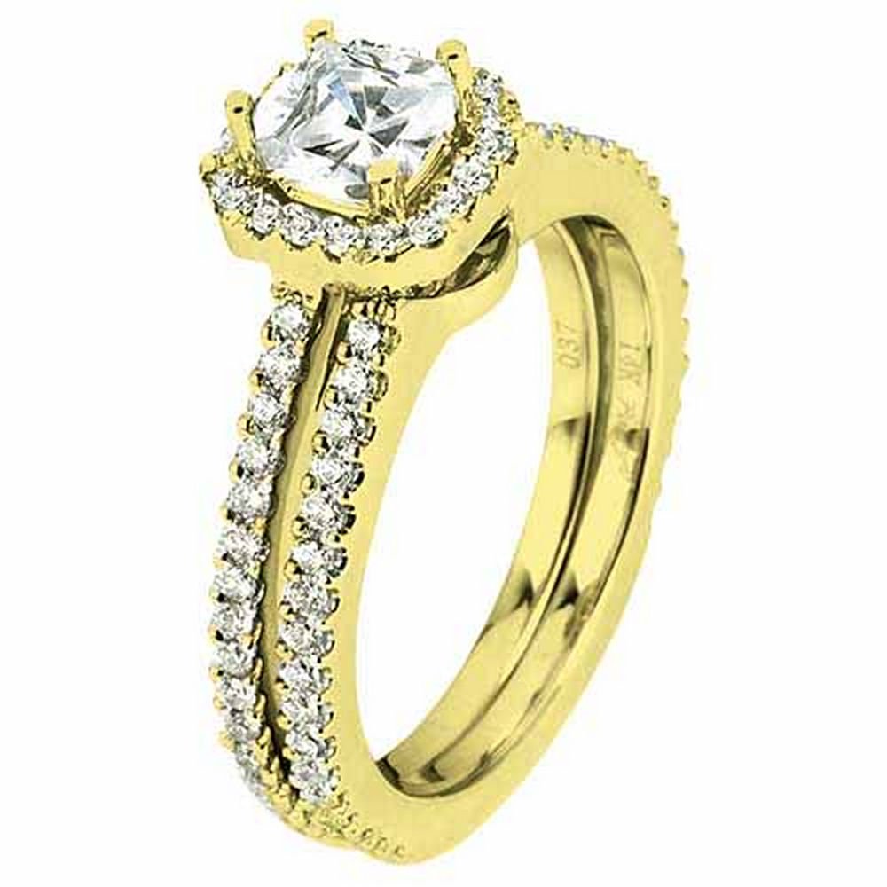 1.61 Carat Brilliant Round Cut Diamond Engagement Halo Ring Wedding Band Bridal Set