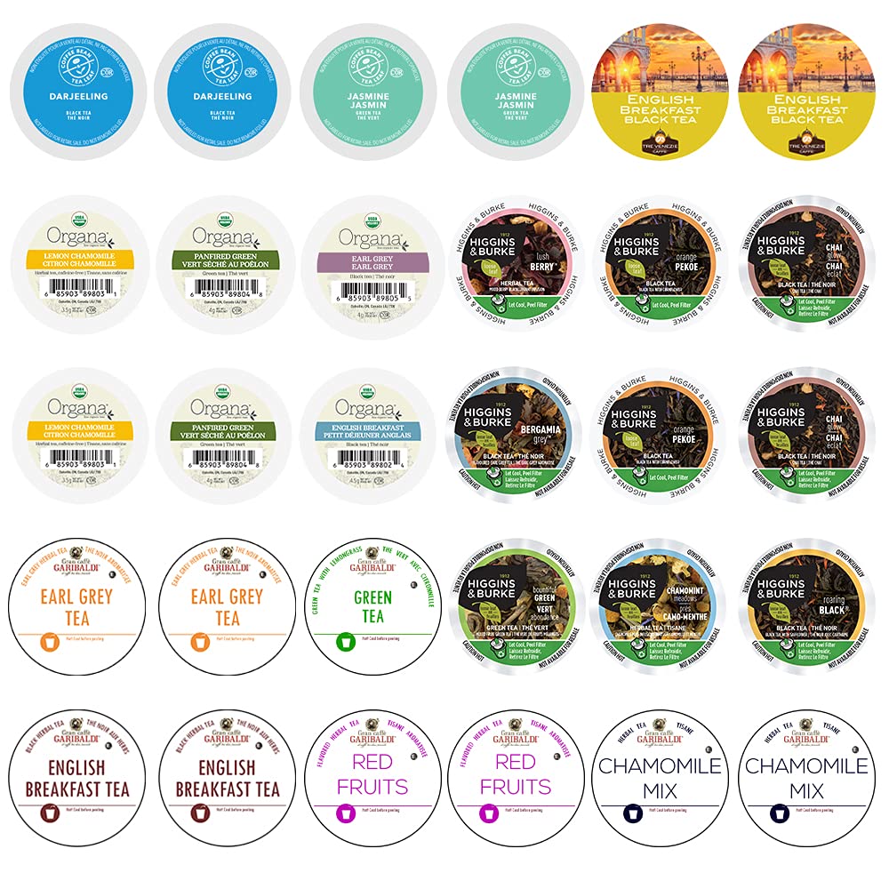 Tea Pods Variety Pack, Assorted Green Tea, Black Tea, White Tea, & Herbal Tea , Single Serve Tea Pods for Keurig K Cups Machines, 30 Count