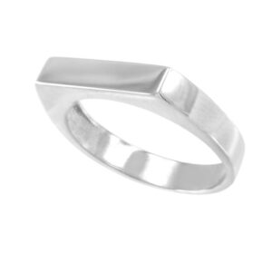 Modern Contemporary Rings Stackable 925 Sterling Silver Custom Engravable Flat Top Signet Ring (Size 8.5)