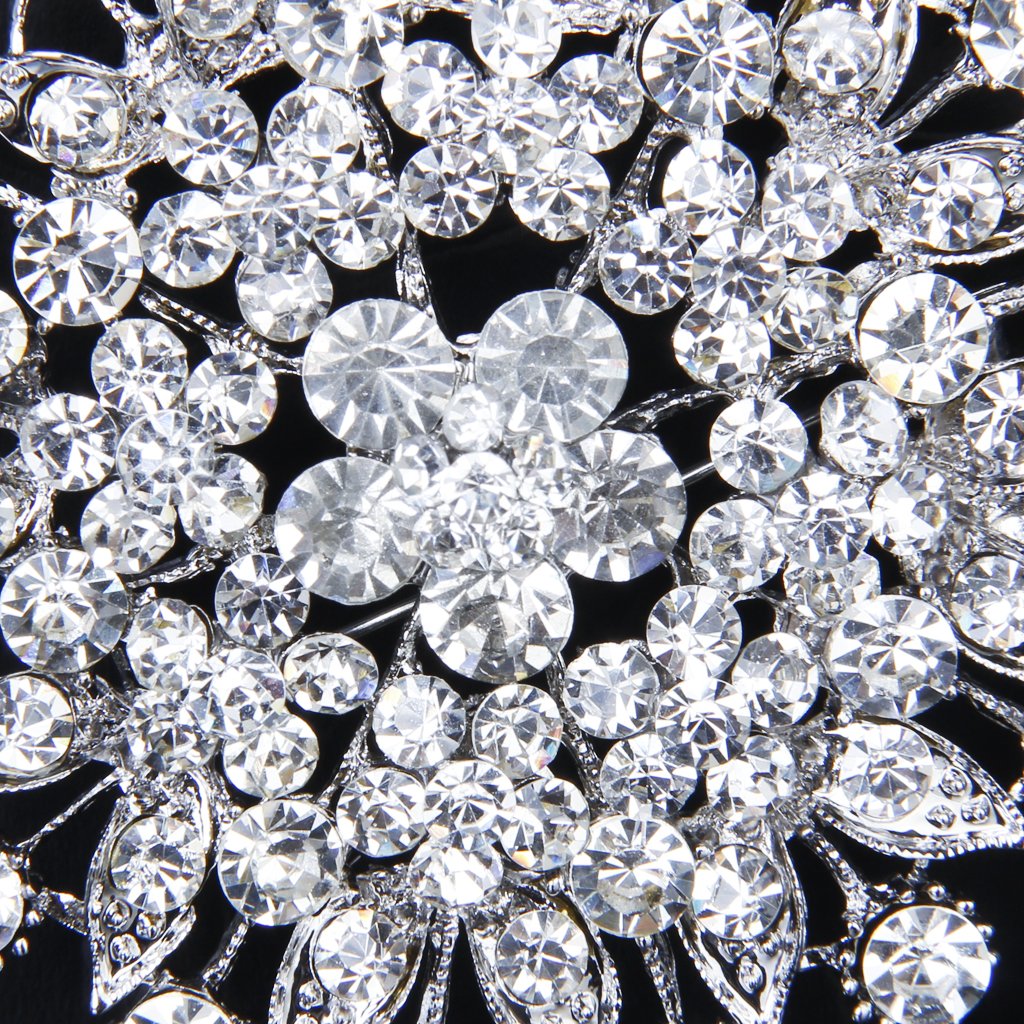 Sparkly Rhinestone Bridal Wedding Bouquet Flower Brooch Pin Silver