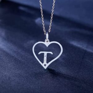 Arbach’s Icy Jewelry - Sterling Silver Box Chain Personalized Diamond Pendant Statement Necklace - Heart & Letter T